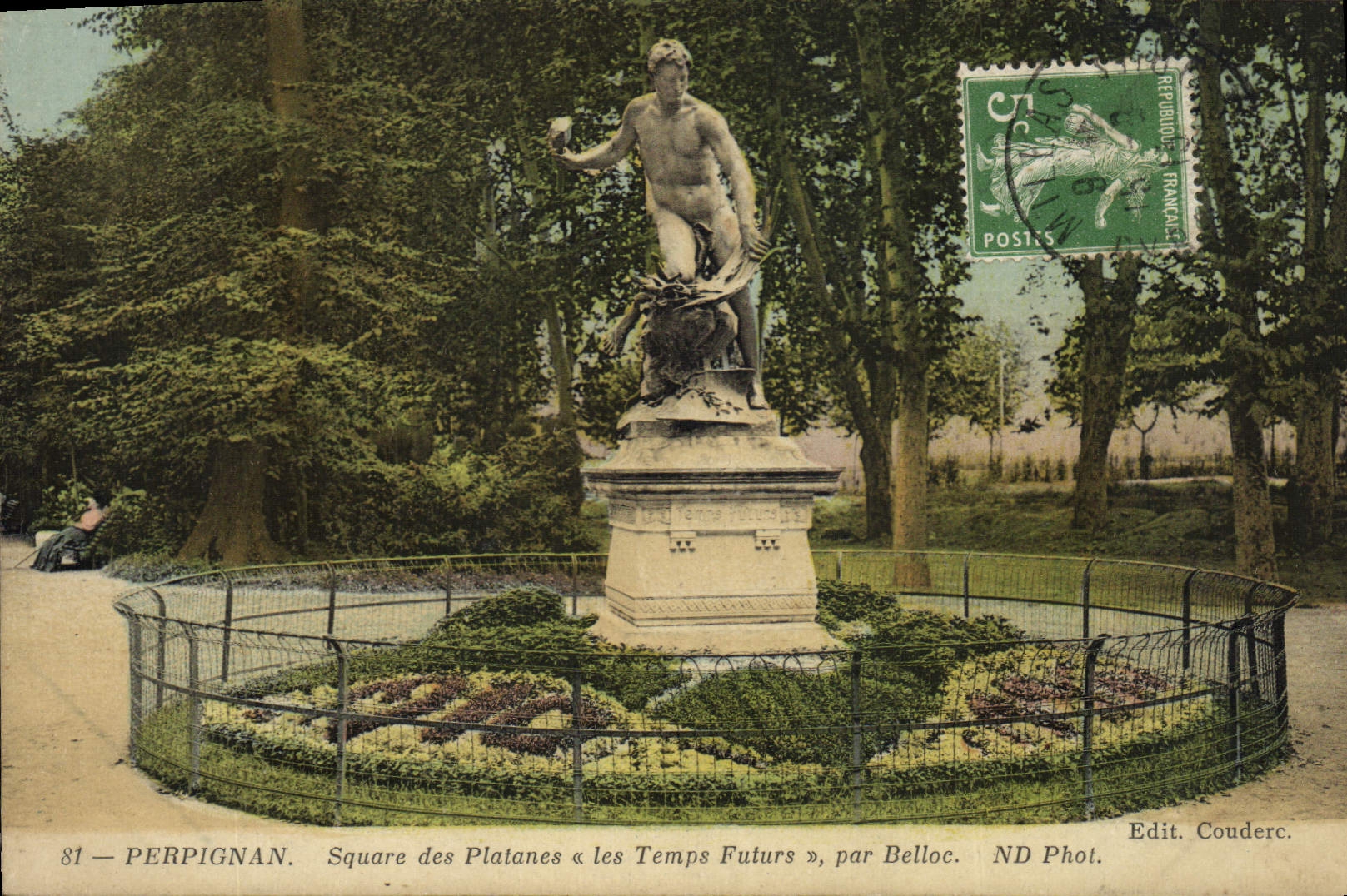 CPA Perpignan Square Des Platanes Et Les Temps Futurs par Belloc