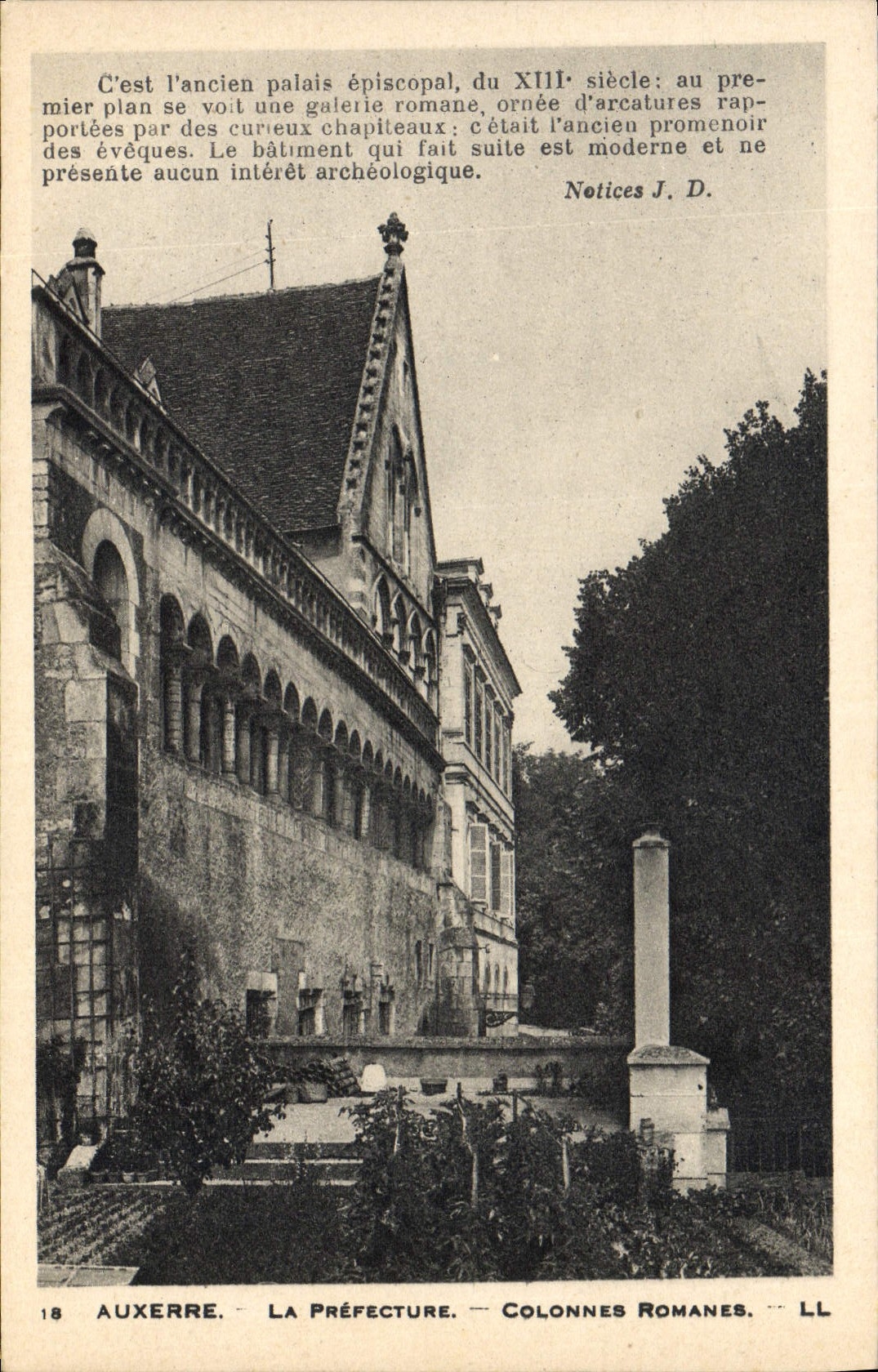 VINTAGE POSTCARD Auxerre the Prefecture Romance Columns