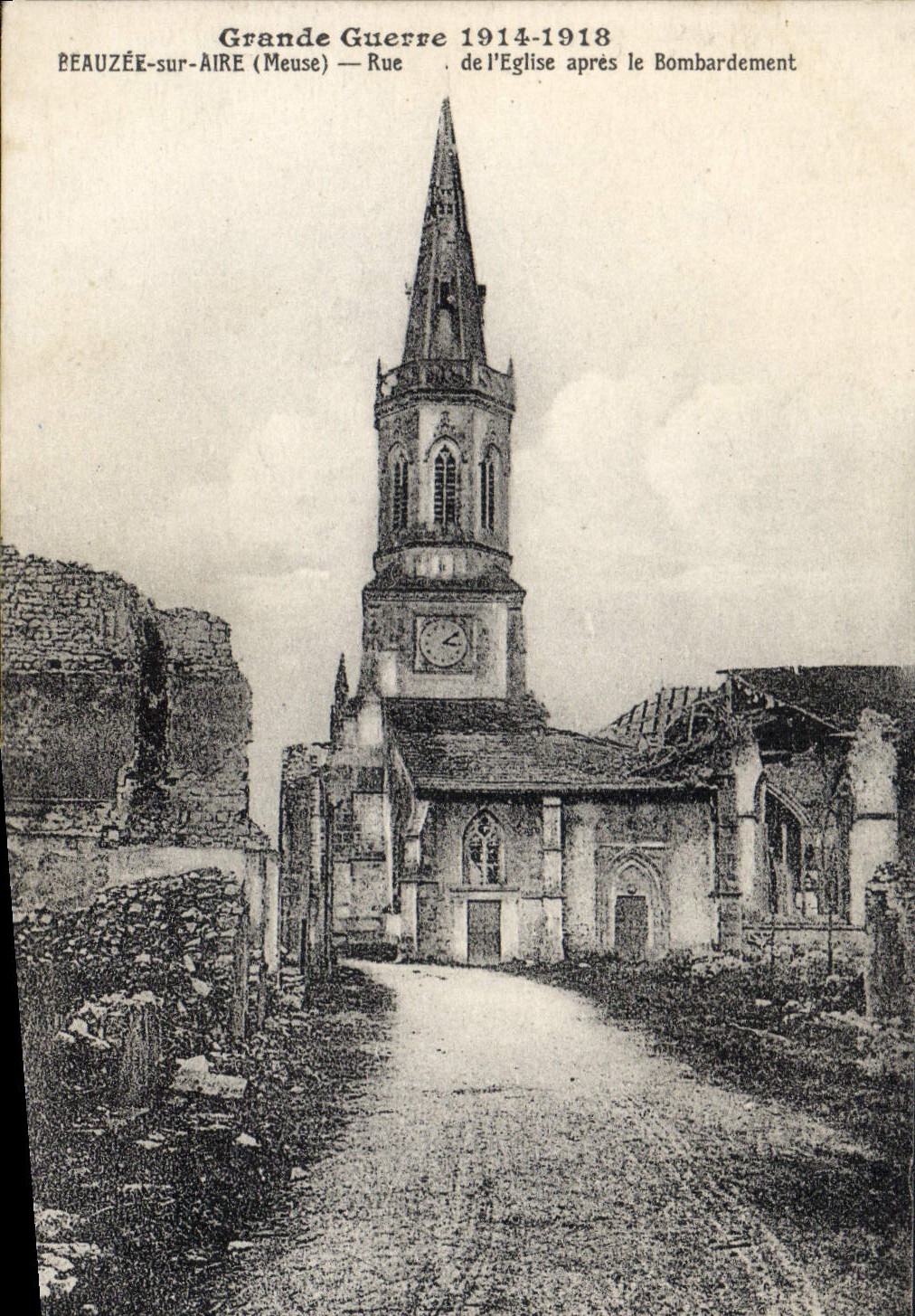 VINTAGE POSTCARD Beauzee On Surface Street De I' Eglise After the Militaria bombardment