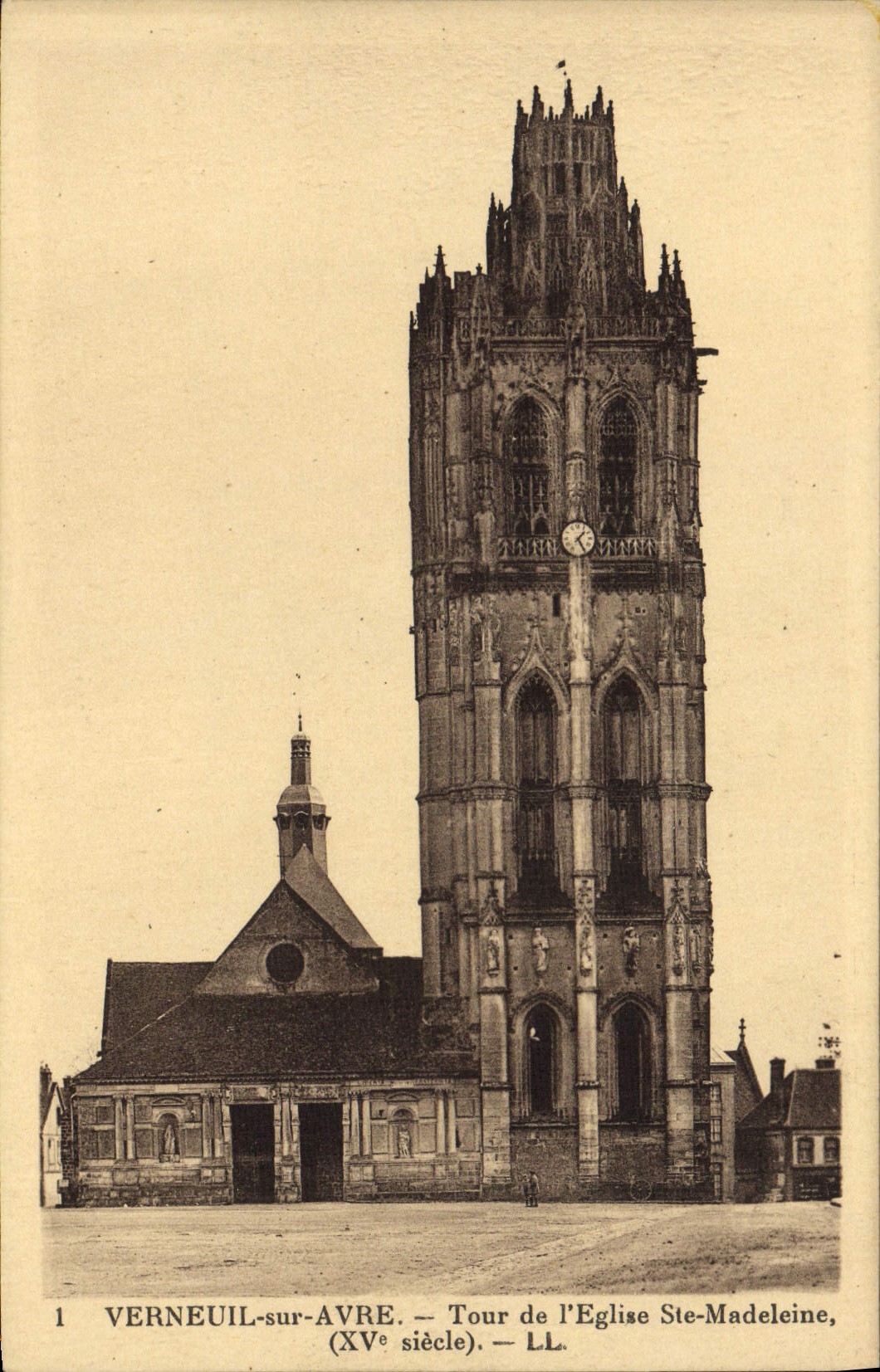 VINTAGE POSTCARD Verneuil On Avre Turn De I' Eglise co. Madeleine