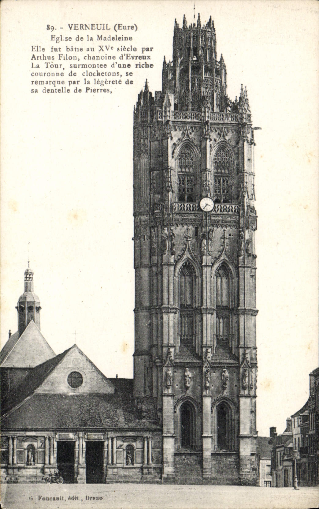 VINTAGE POSTCARD Verneuil On Avre Church co. Madeleine