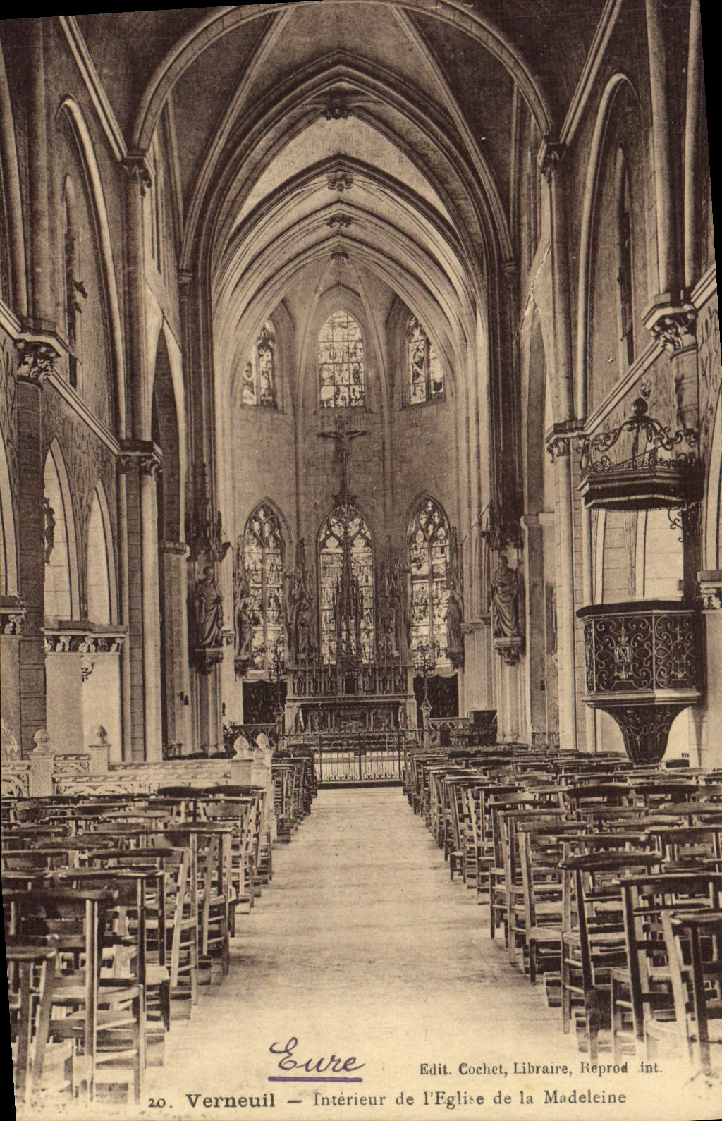 VINTAGE POSTCARD Interior Verneuil De I' Eglise Of the Madeleine