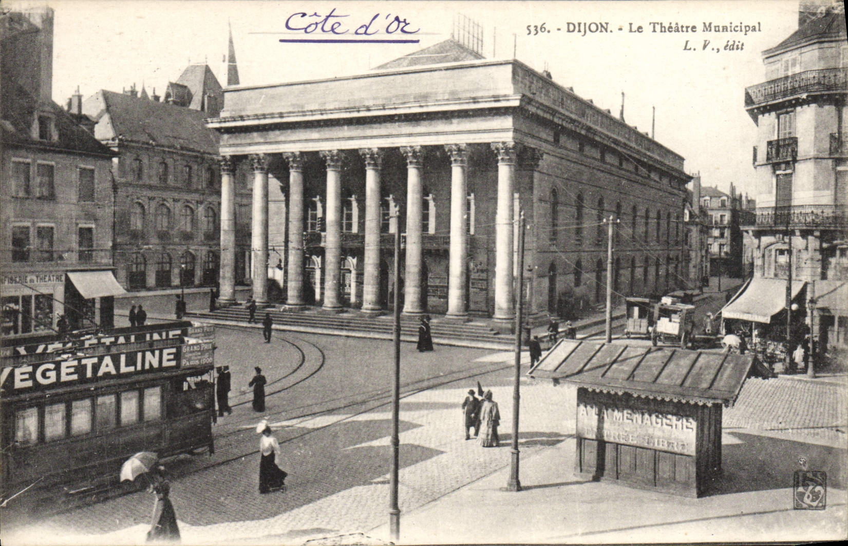 VINTAGE POSTCARD Dijon the Municipal Theater Tram Vegetable fat