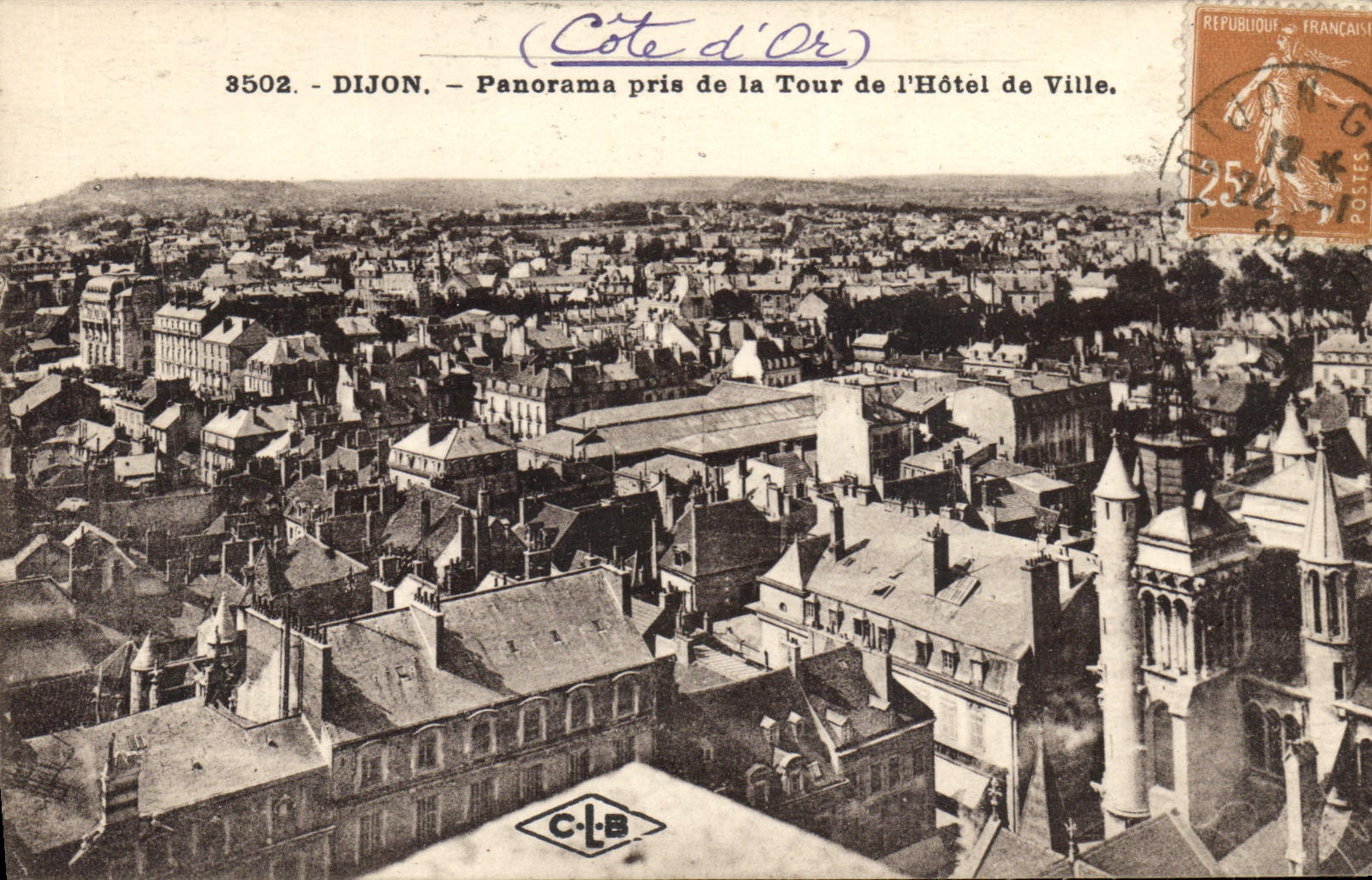 VINTAGE POSTCARD Dijon Panorama Taken Of the Tower De I' Town hall