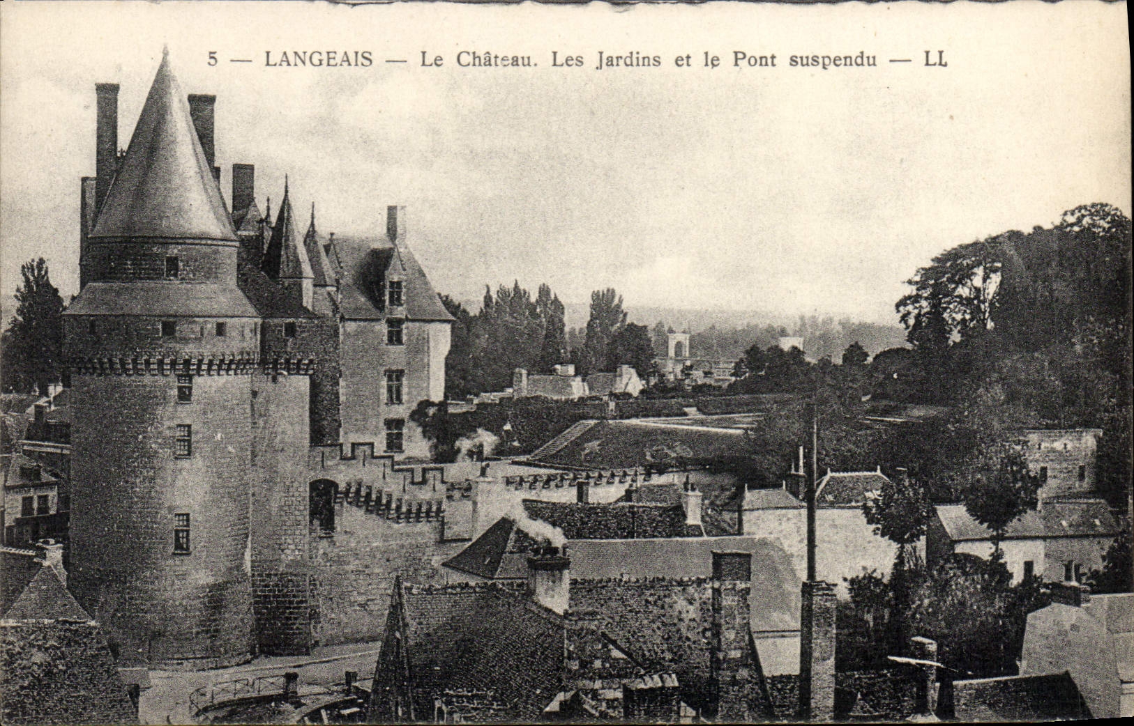 VINTAGE POSTCARD Langeais the Castle Gardens And the Suspended bridge