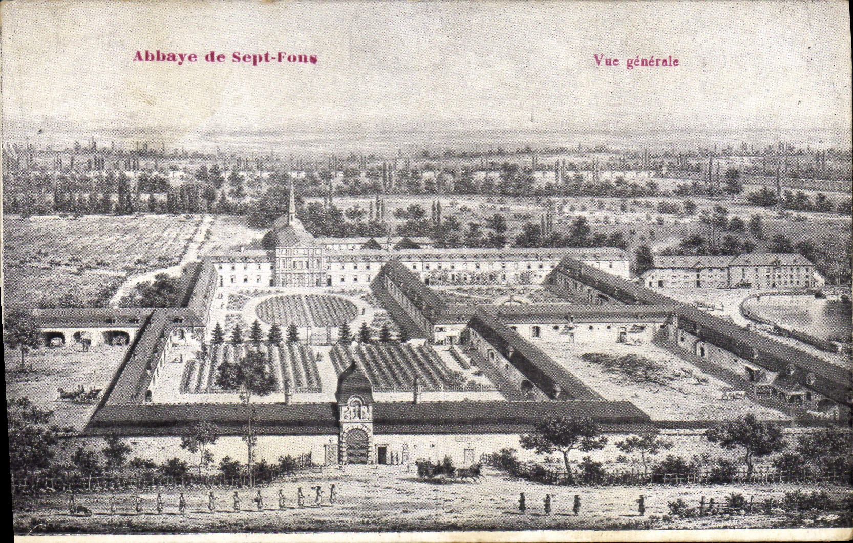 Abadía de la POSTAL de la VENDIMIA de la opinión de siete Fons