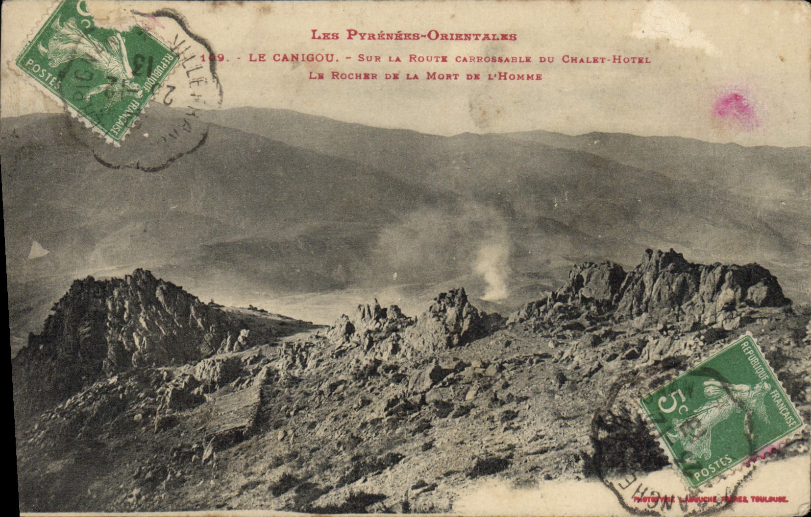 VINTAGE POSTCARD Canigou On the Motor-road Of the Country cottage Hotel the rock of died of the man