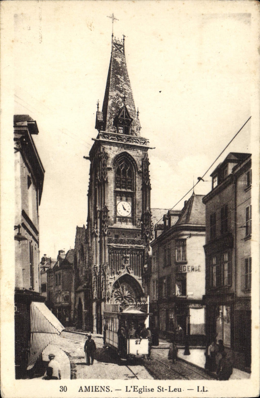 VINTAGE POSTCARD Amiens the Church St Leu Tram