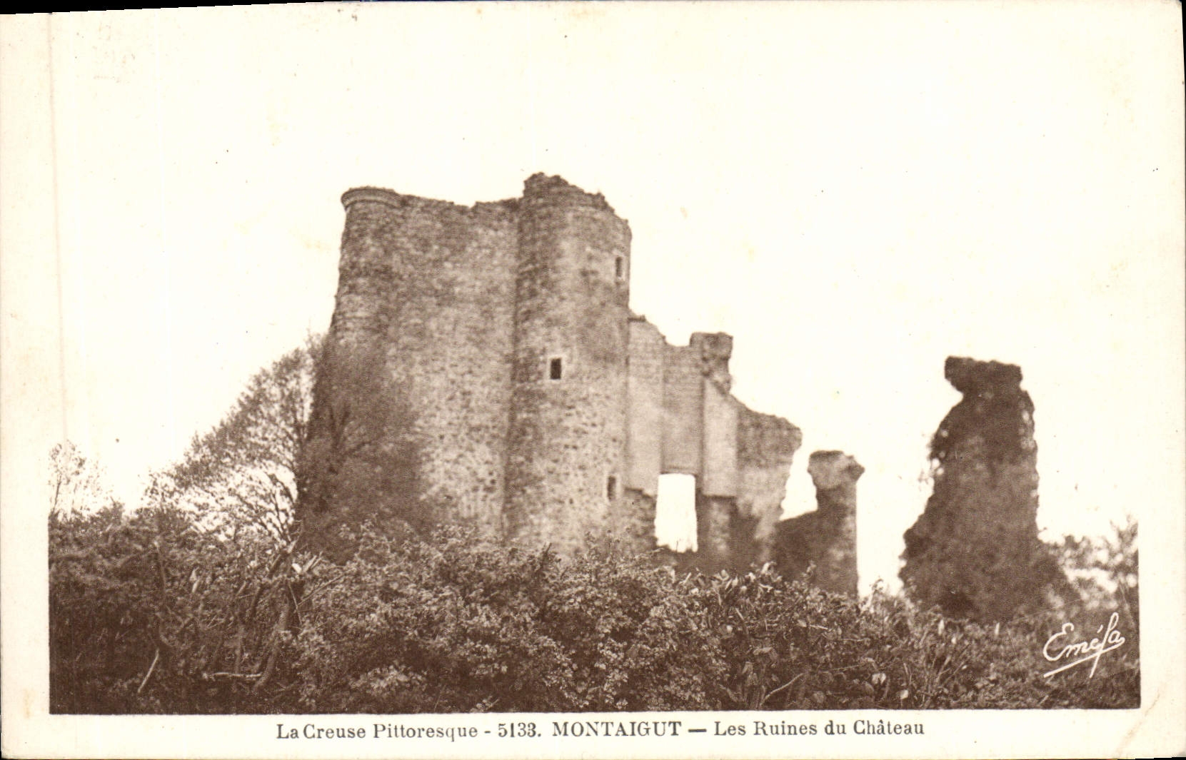 VINTAGE POSTCARD Hollow Picturesque Montaigut Ruins Of the Castle