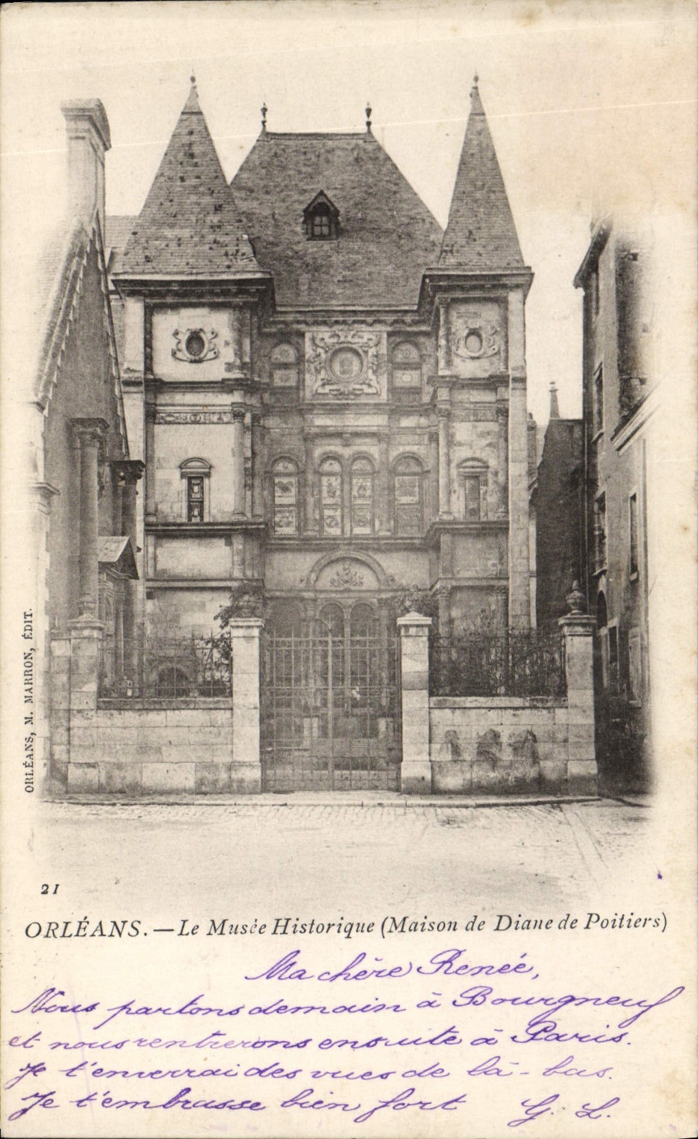 POSTAL Orleans de la VENDIMIA la casa histórica del museo de Diane de Poitiers