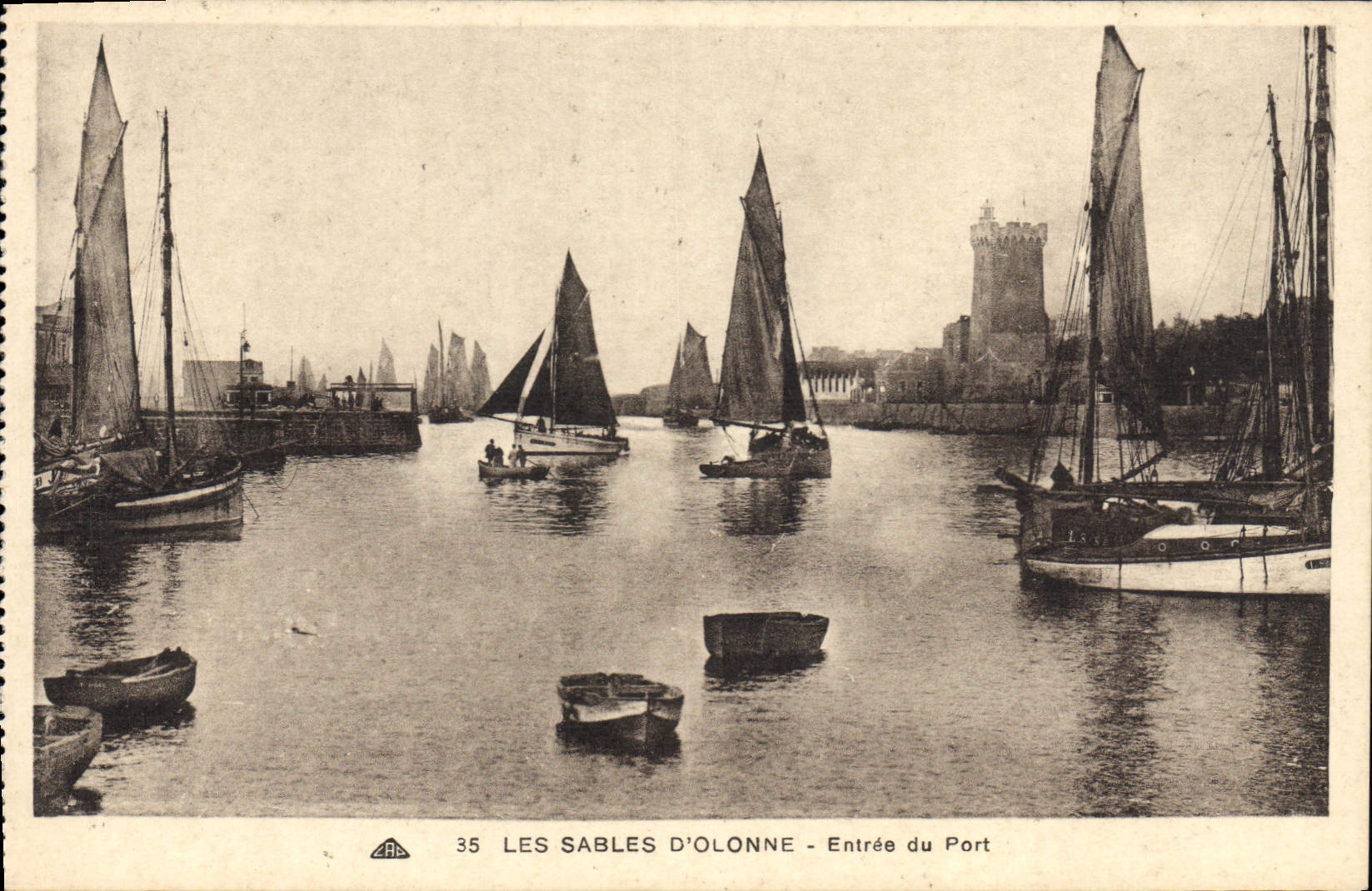 VINTAGE POSTCARD Sables d'Olonne Entered of the Port Boats