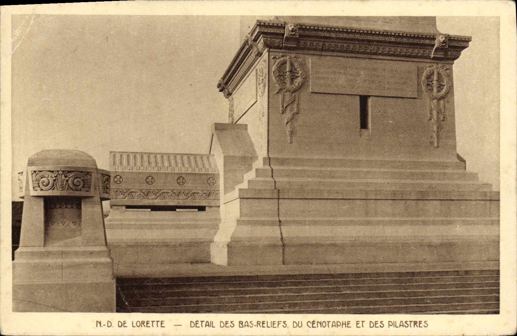 VINTAGE POSTCARD ND of Lorette Detail of the Low reliefs of the cenotaph and the Pilasters