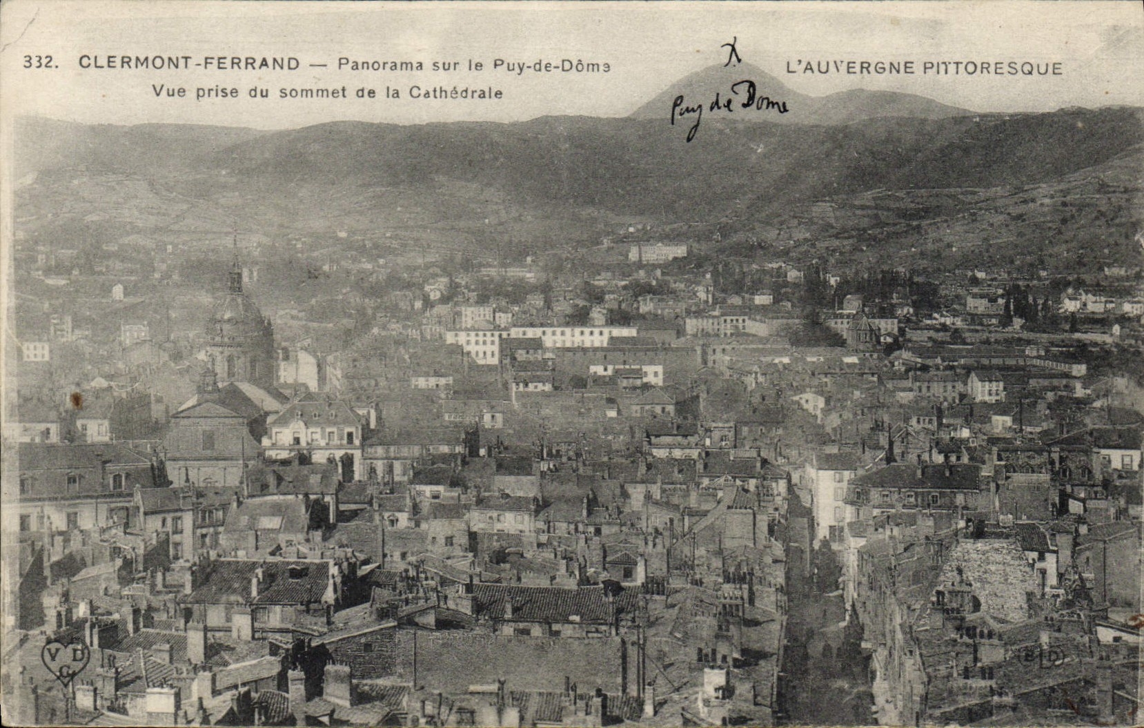 VINTAGE POSTCARD Clermont Ferrand Panorama On Puy de Dome Seen from of the top of the cathedral