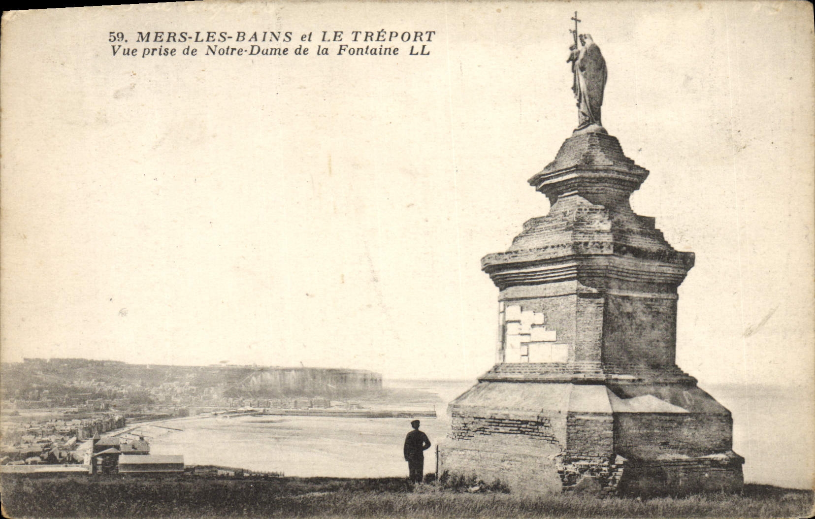 VINTAGE POSTCARD Seas Les Bains and Treport Seen from of Notre Dame of the Fountain