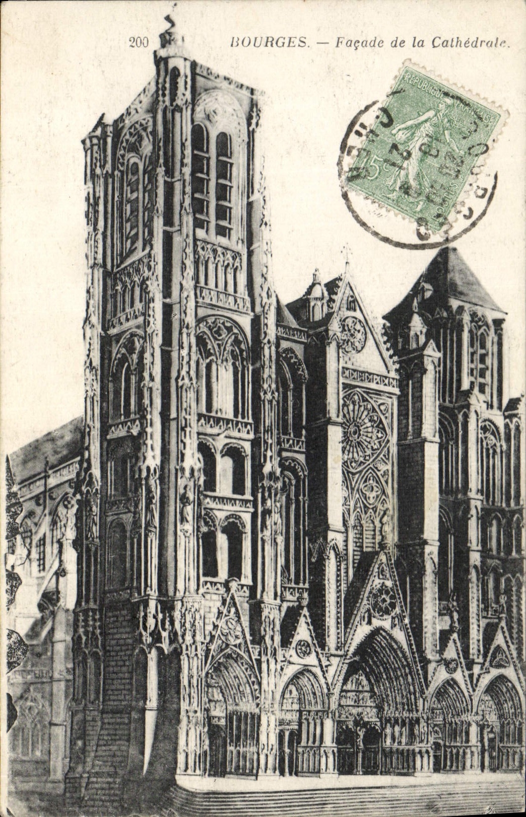 VINTAGE POSTCARD Bourges Frontage of the Cathedral