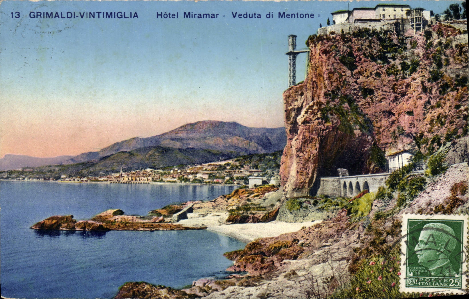 VINTAGE POSTCARD Grimaldi Vintimiglia Miramar Hotel