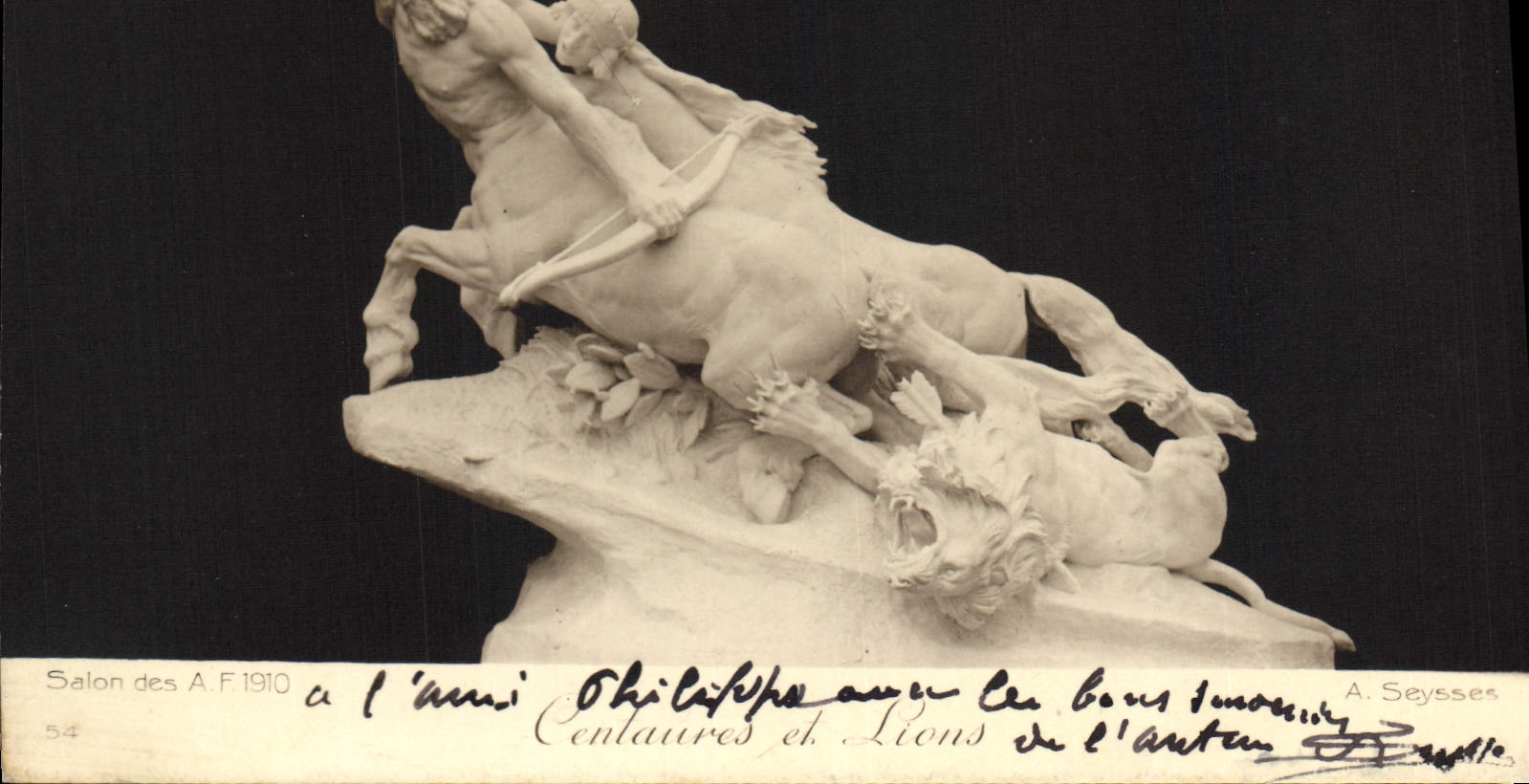 VINTAGE POSTCARD Centaurs and lions