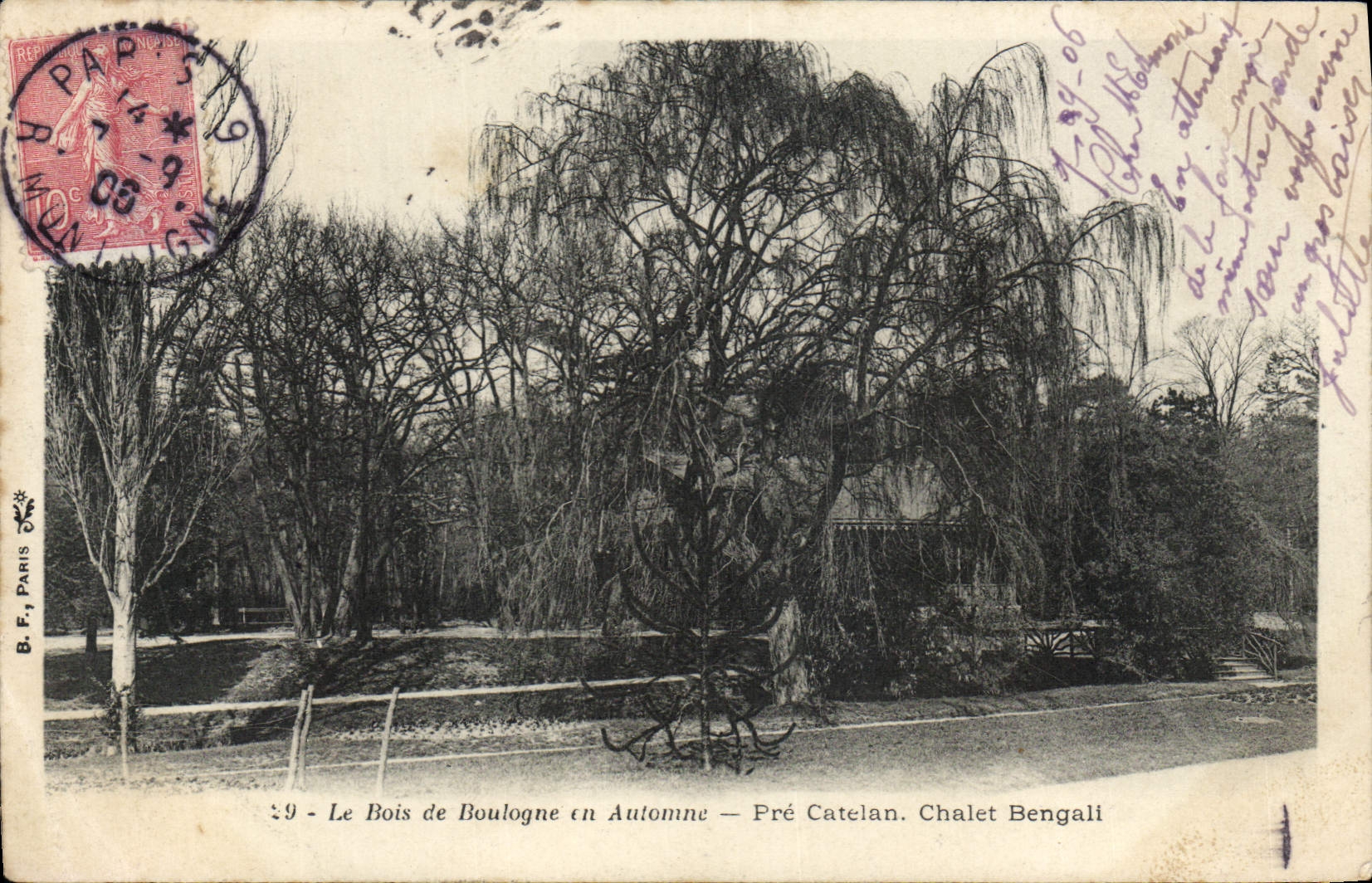 VINTAGE POSTCARD the Bois de Boulogne in Fall Pre Catelan Bengali Country cottage