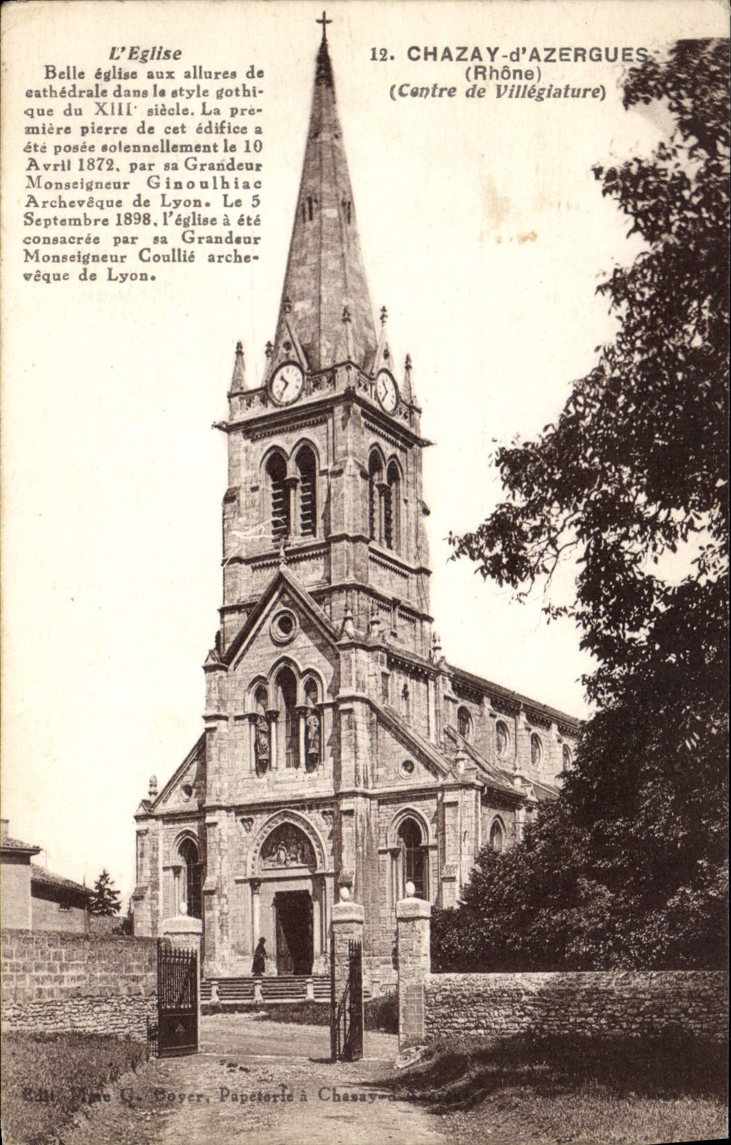 VINTAGE POSTCARD Chazay d' Azergues the church