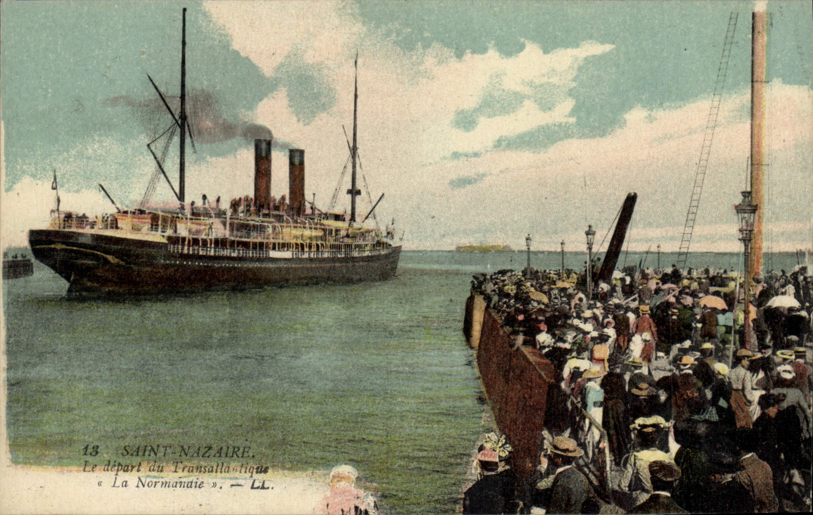 VINTAGE POSTCARD Saint Nazaire the departure of the Deck chair Normandy Boat