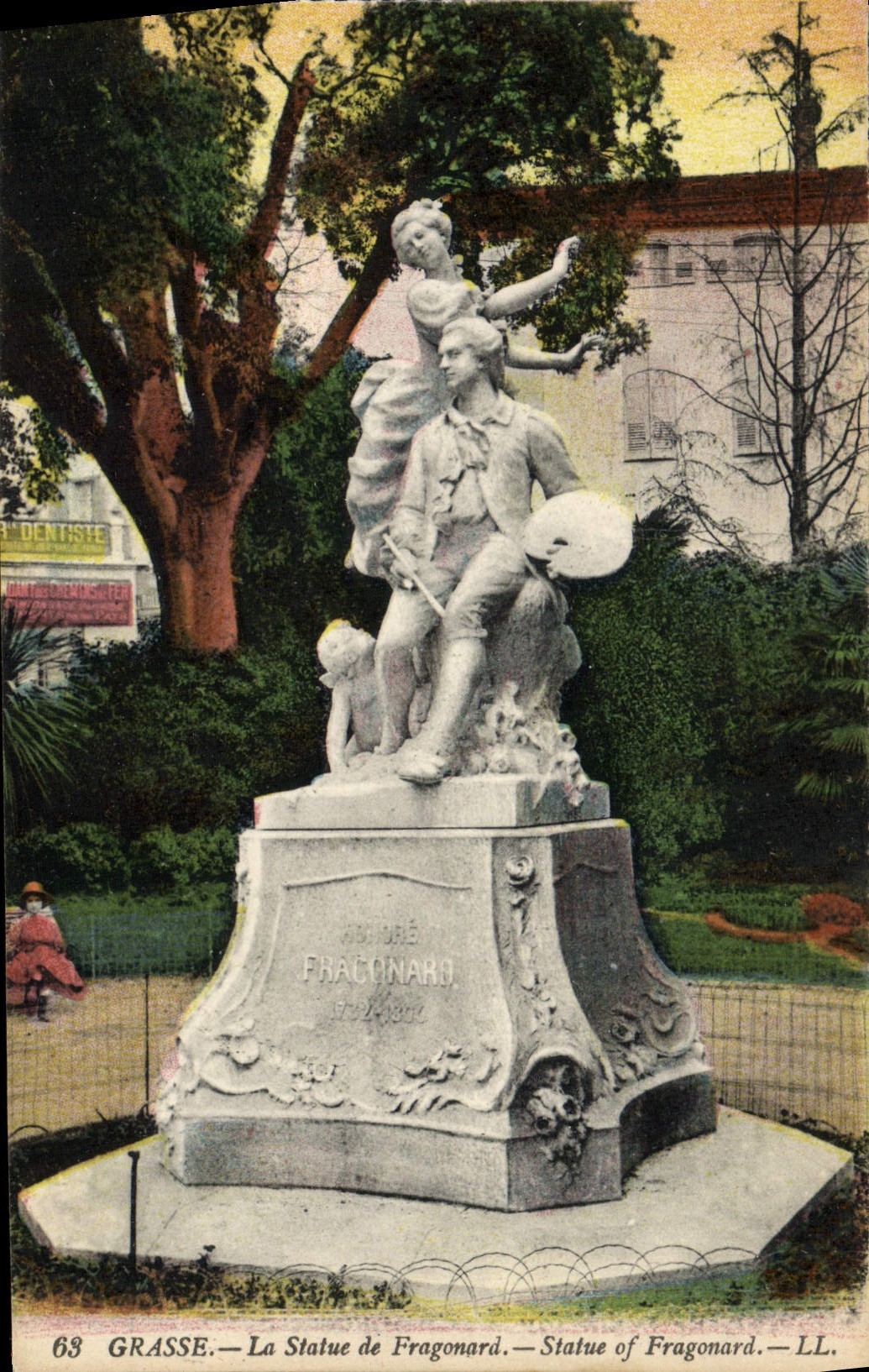 CPA Grasse La statue de Fragonard 