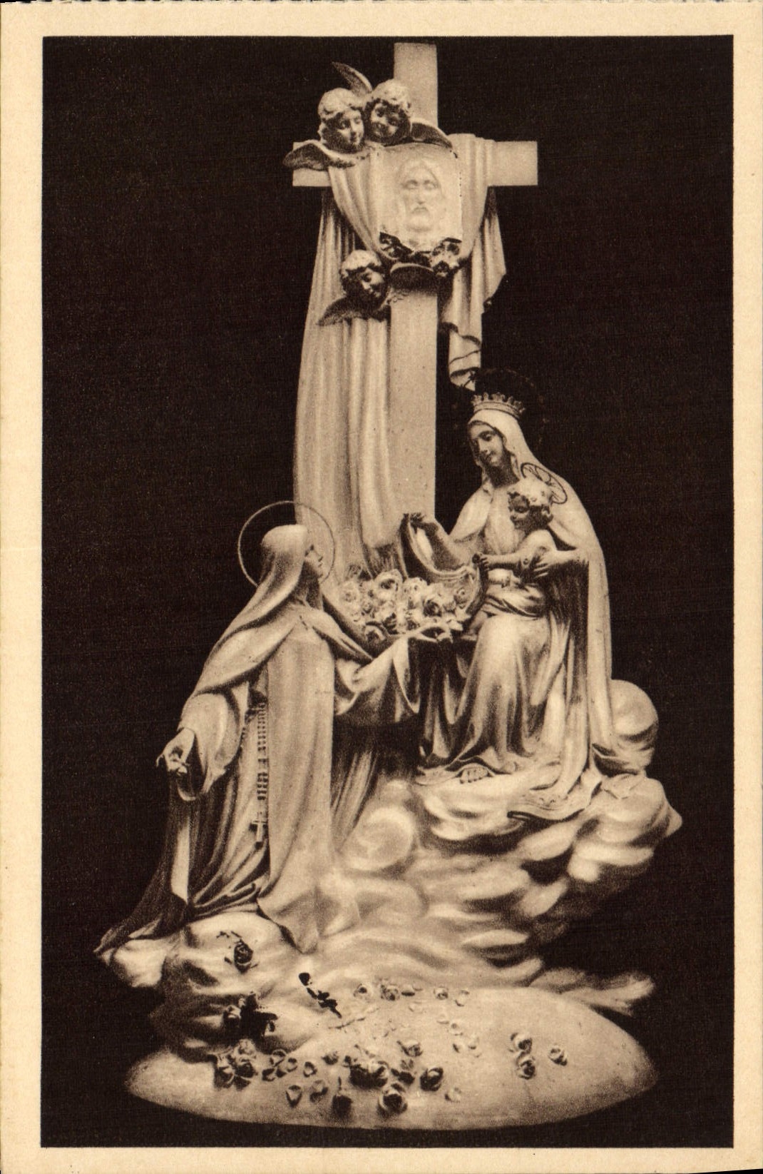 VINTAGE POSTCARD La Chapelle Of the Carmelite nuns De Lisieux Groupe Carves dominating the Master furnace bridge