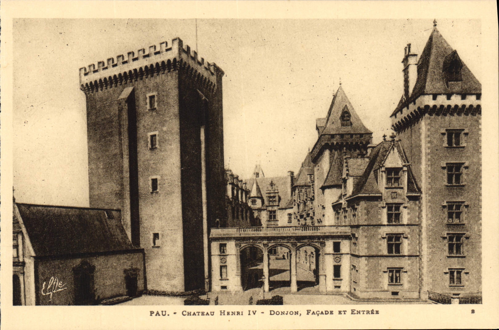 Ataque frontal de la subsistencia de Enrique IV del castillo de Pau de la POSTAL de la VENDIMIA y entrado