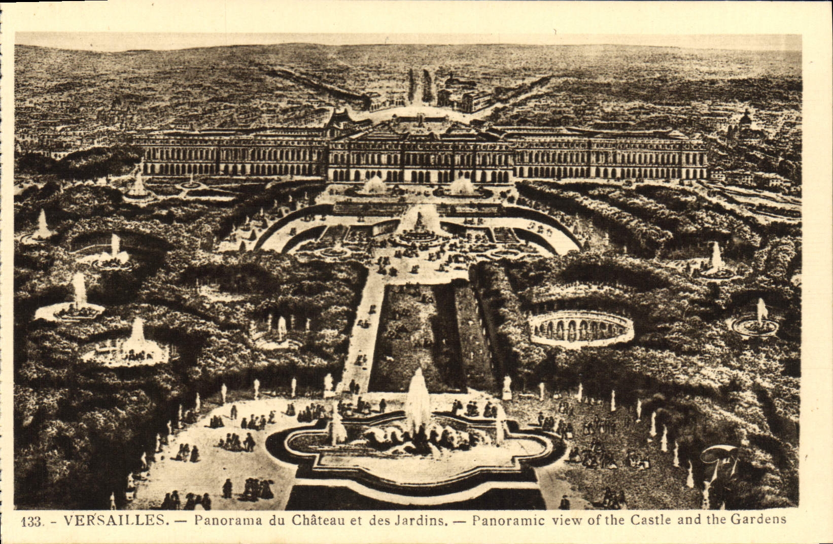 CPA Versailles Panorama Du Chateau Et Des Jardins 