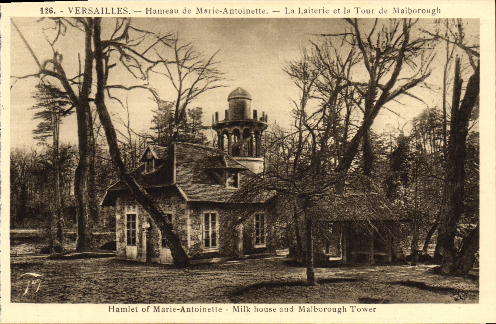 POSTAL Versalles Hamlet de la VENDIMIA de la lechería de Marie Antonieta de Malbourough