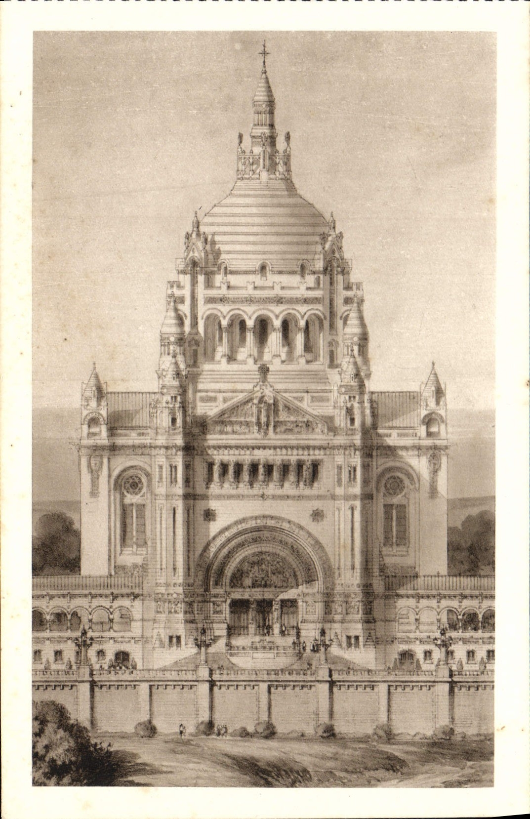 VINTAGE POSTCARD the Basilica De Lisieux the Frontage project and dome