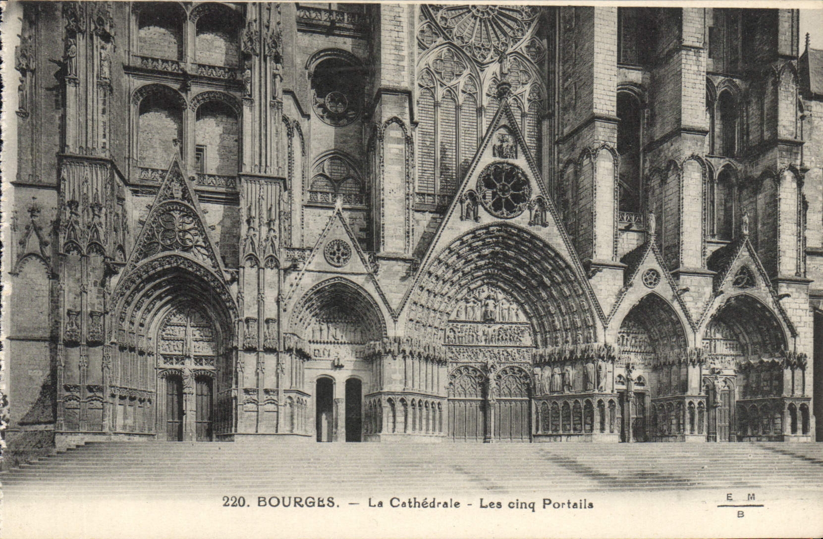 VINTAGE POSTCARD Bourges the Cathedral Five Gates