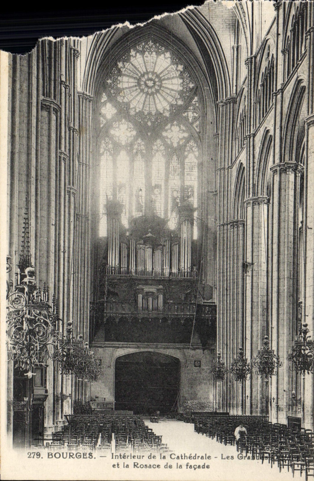 POSTAL Bourges interior de la VENDIMIA del órgano del rosetón de la catedral