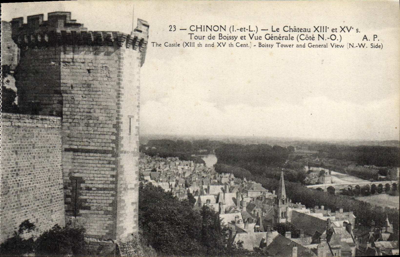 POSTAL Chinon de la VENDIMIA la vuelta De Boissy del castillo y visión