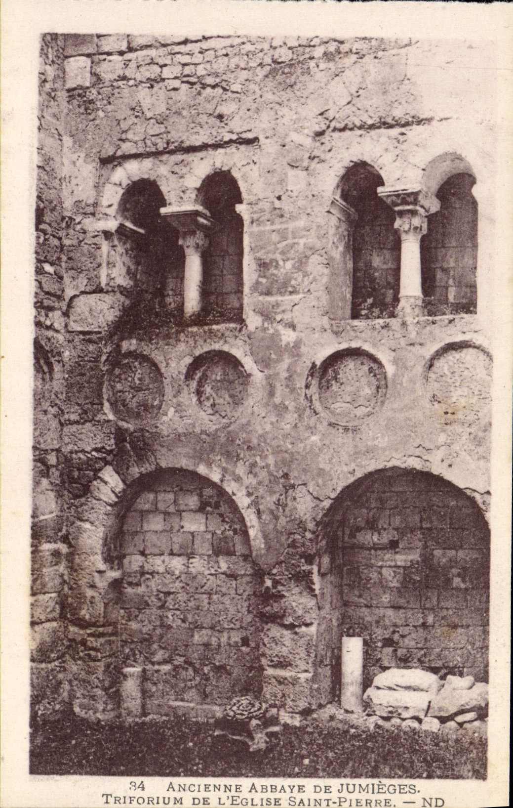 VINTAGE POSTCARD Old Abbey De Jumieges Triforium of the church Saint Pierre