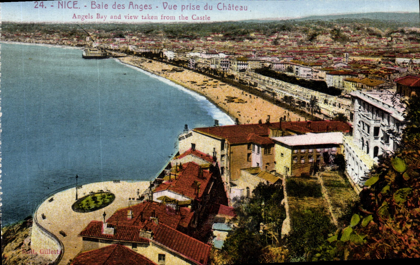 POSTAL Niza Basilea de la VENDIMIA de los ángeles vista del castillo