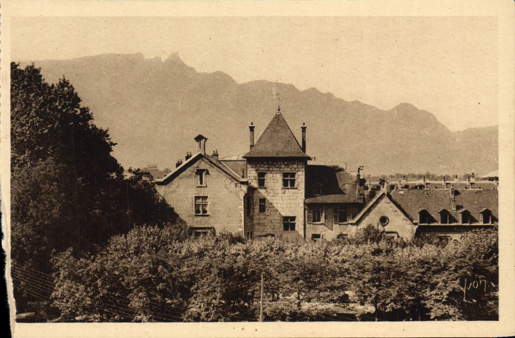 VINTAGE POSTCARD Aix Les Bains the town hall Old castle of the marquis d' Aix