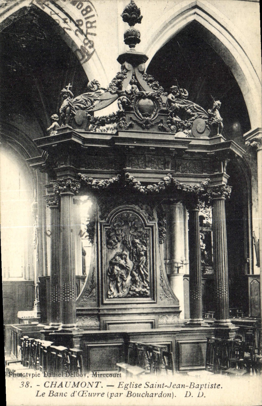 VINTAGE POSTCARD Chaumont Church Saint Jean Baptist the churchwarden's pew