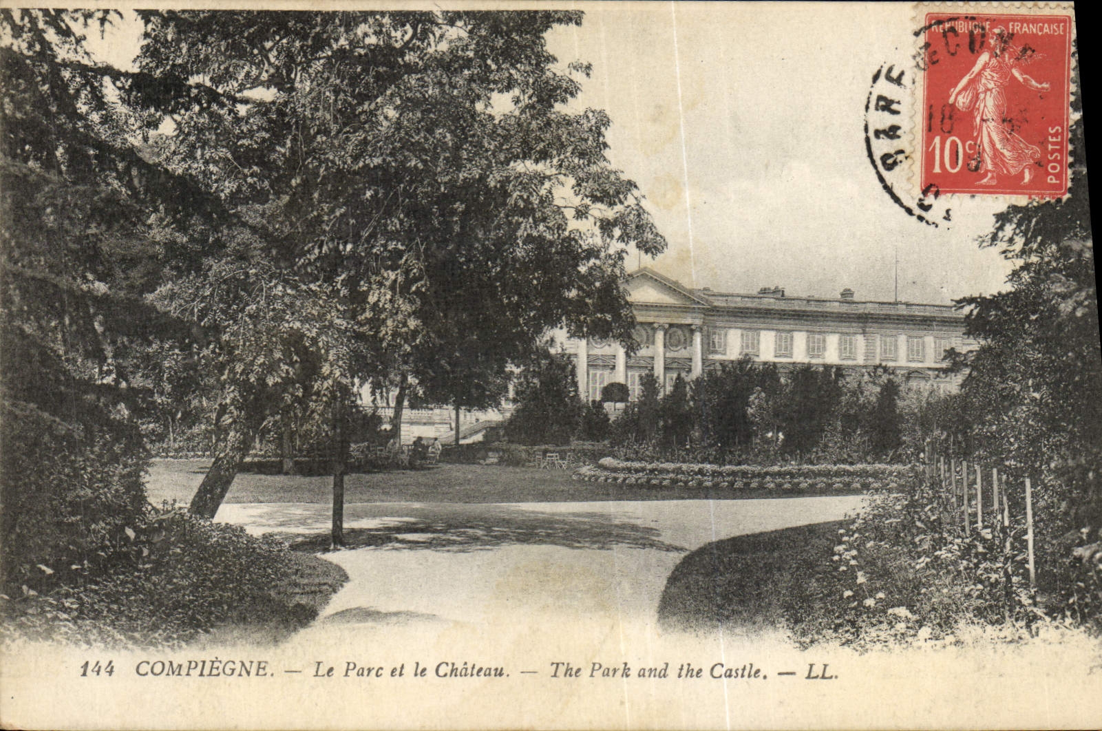 POSTAL Compiegne de la VENDIMIA el parque y el castillo