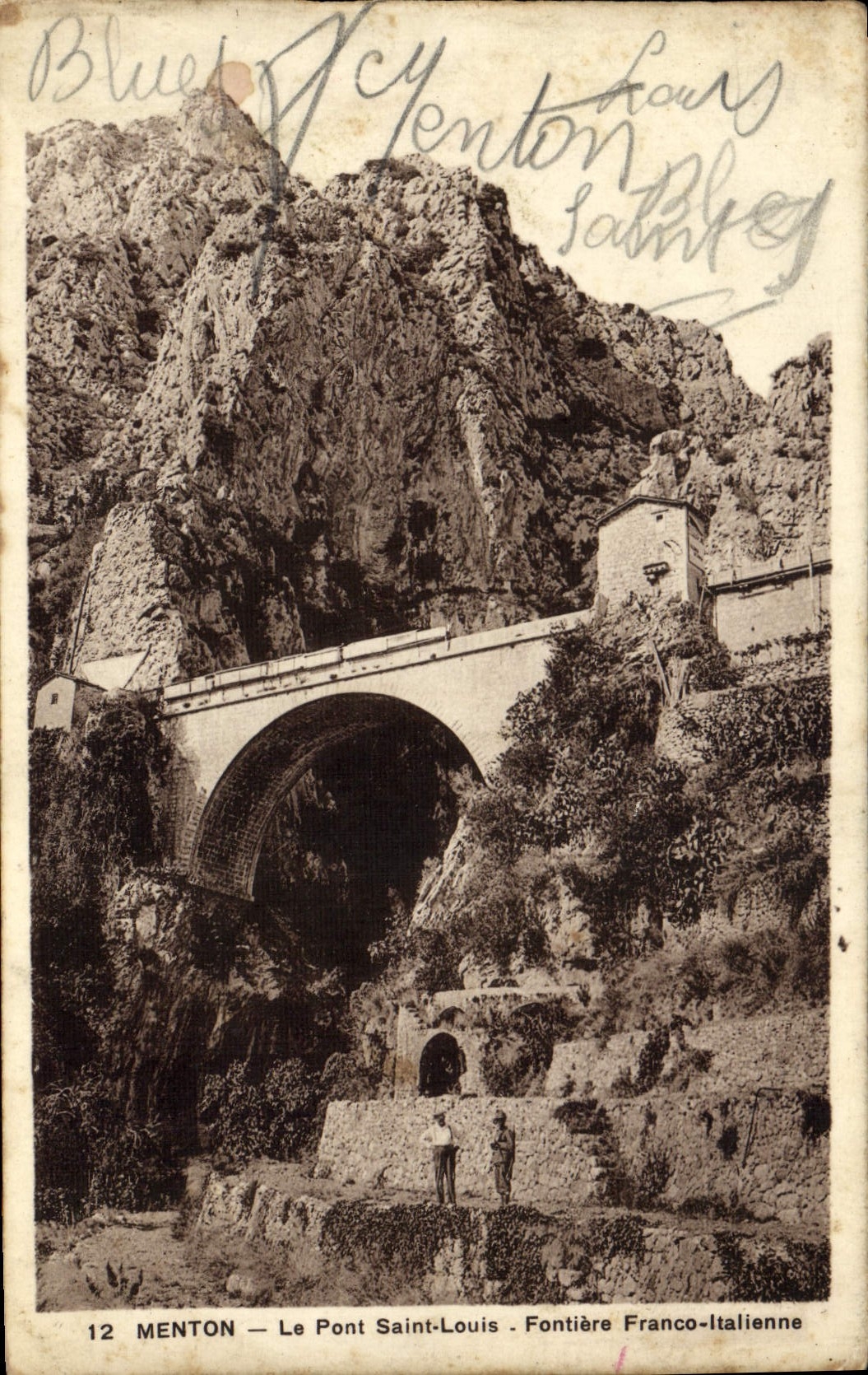 VINTAGE POSTCARD Menton the Bridge Saint Louis Border Free Italian