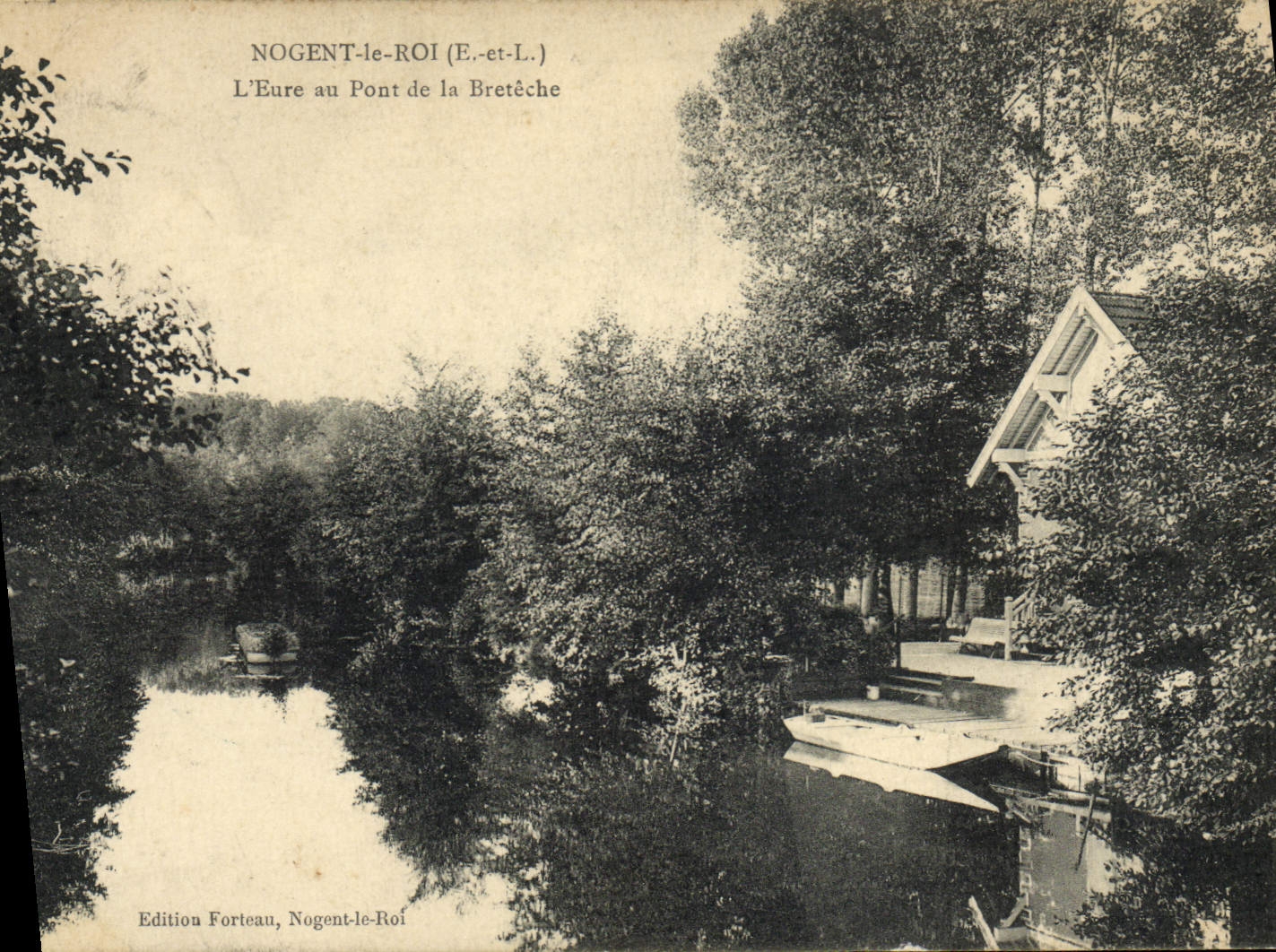 POSTAL Nogent de la VENDIMIA el rey el Eure con el puente de Breteche