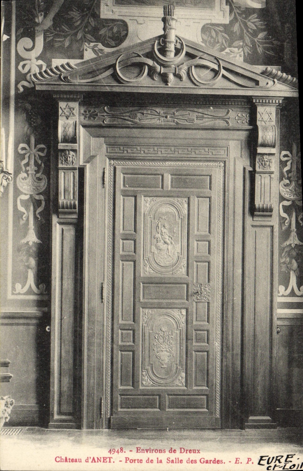 La POSTAL Dreux Anet de la VENDIMIA el castillo lleva el sitio de los protectores