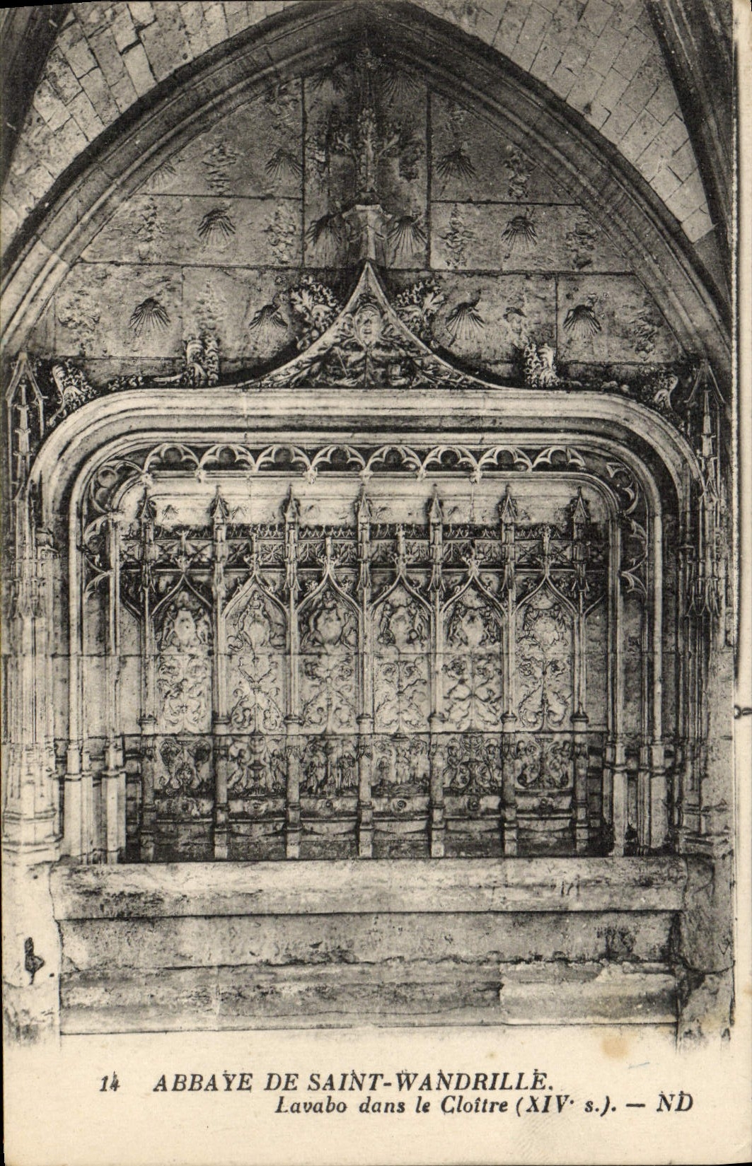 VINTAGE POSTCARD Abbey Of Saint Wandrille Wash-hand basin In the Cloister