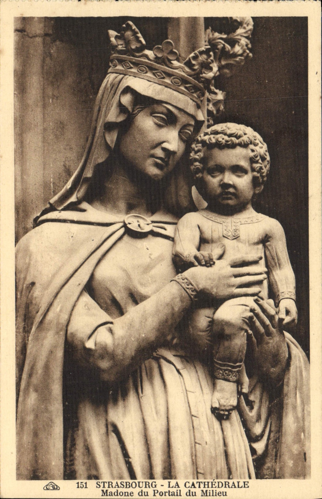 POSTAL Estrasburgo de la VENDIMIA la catedral Madonna de la puerta del medio