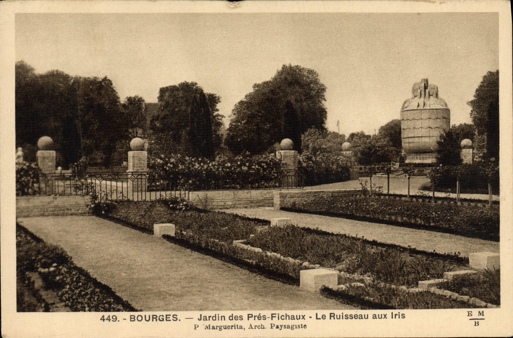 VINTAGE POSTCARD Bourges Garden Of Close Fichaux the Brook with the Irises