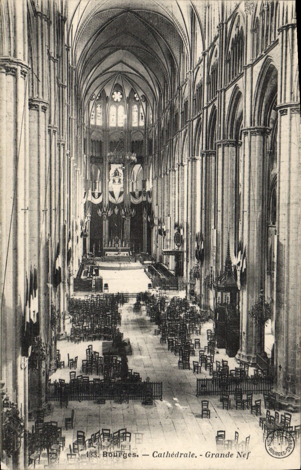 VINTAGE POSTCARD Bourges Cathedral Great nave