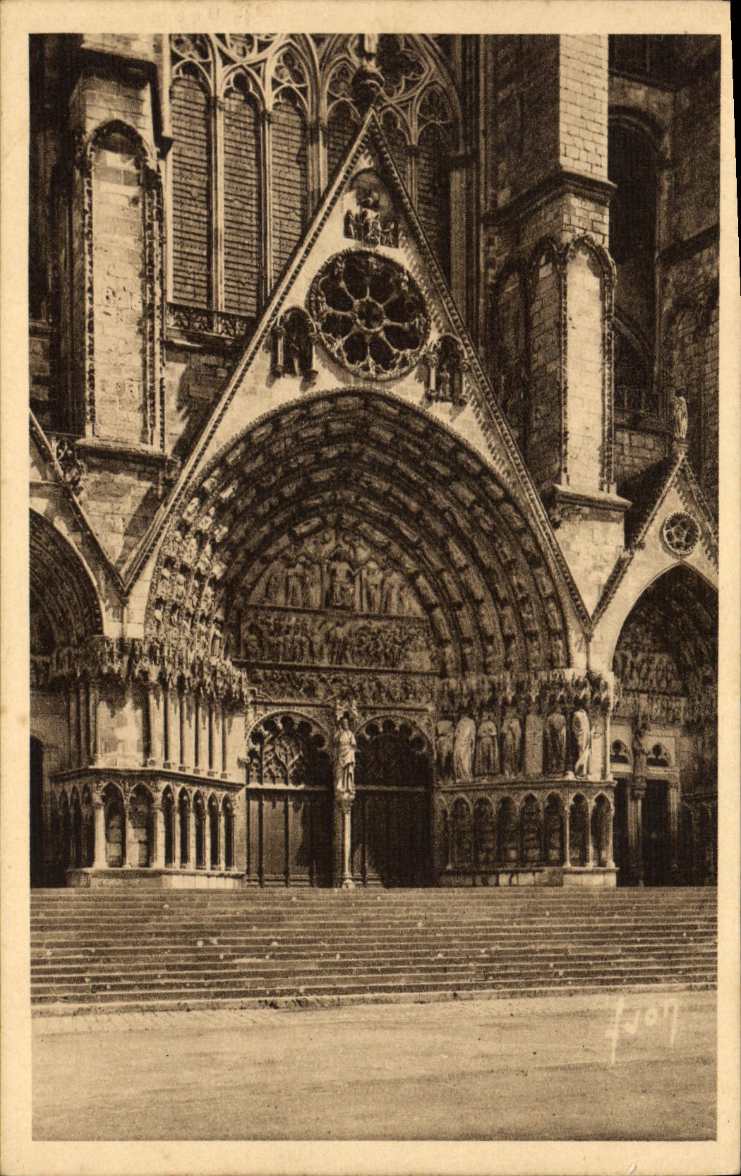 VINTAGE POSTCARD Bourges the Cathedral Central Porch