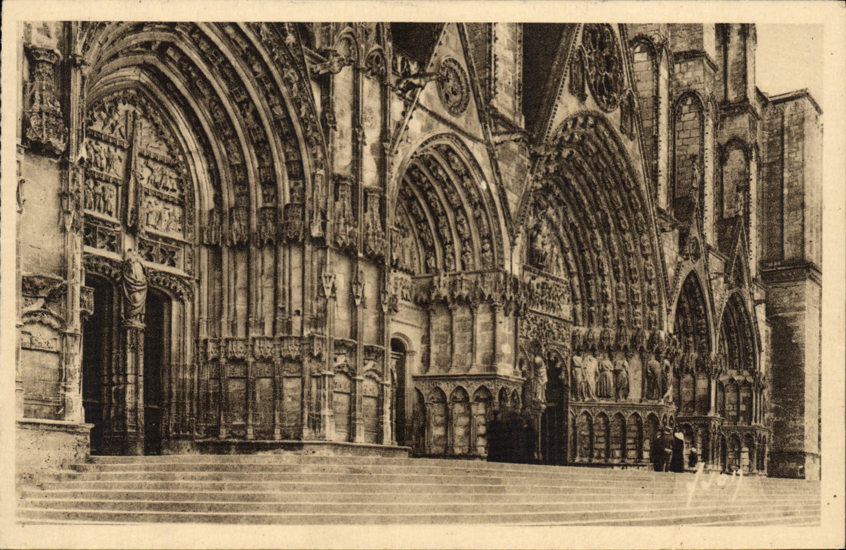 VINTAGE POSTCARD Bourges the Cathedral Detail of the Frontage