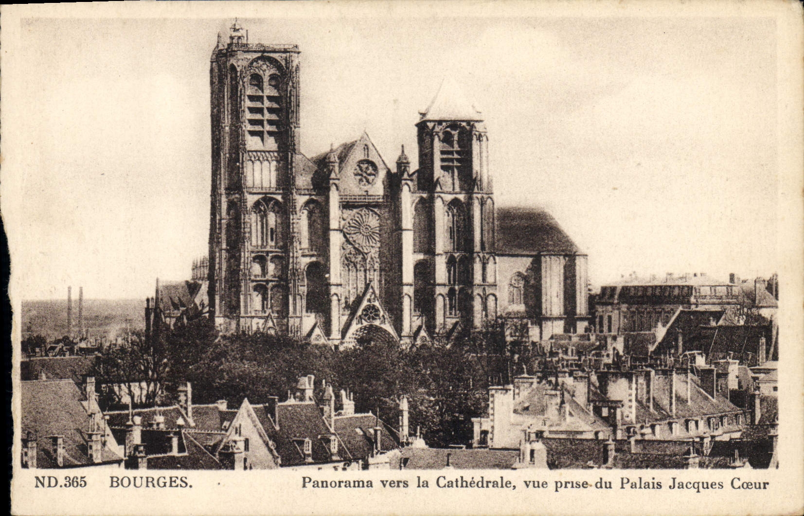 VINTAGE POSTCARD Bourges Panorama towards the Cathedral seen from of the Palate Jacques Heart
