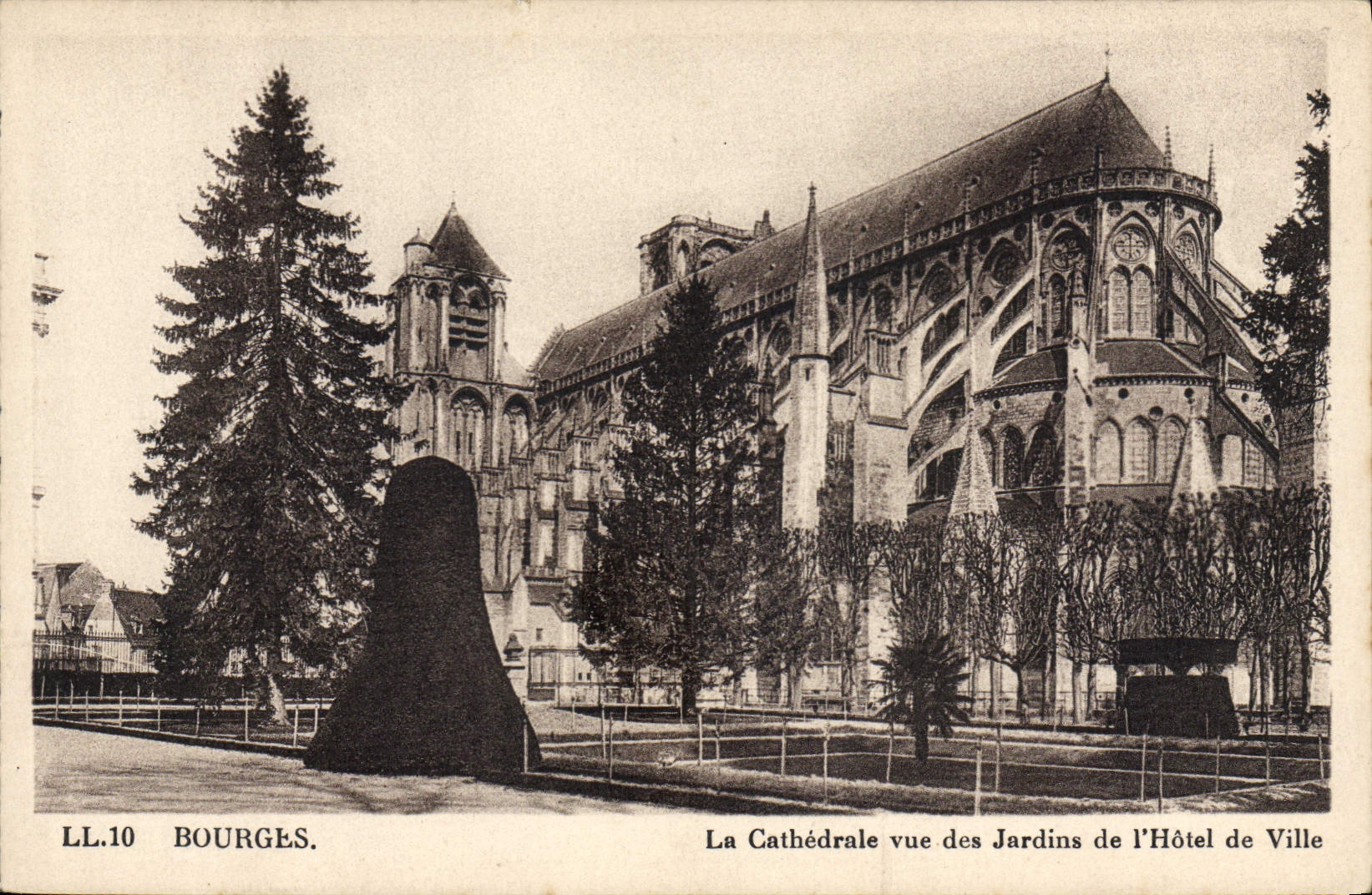 VINTAGE POSTCARD Bourges the Cathedral seen of the Gardens of I' Town hall