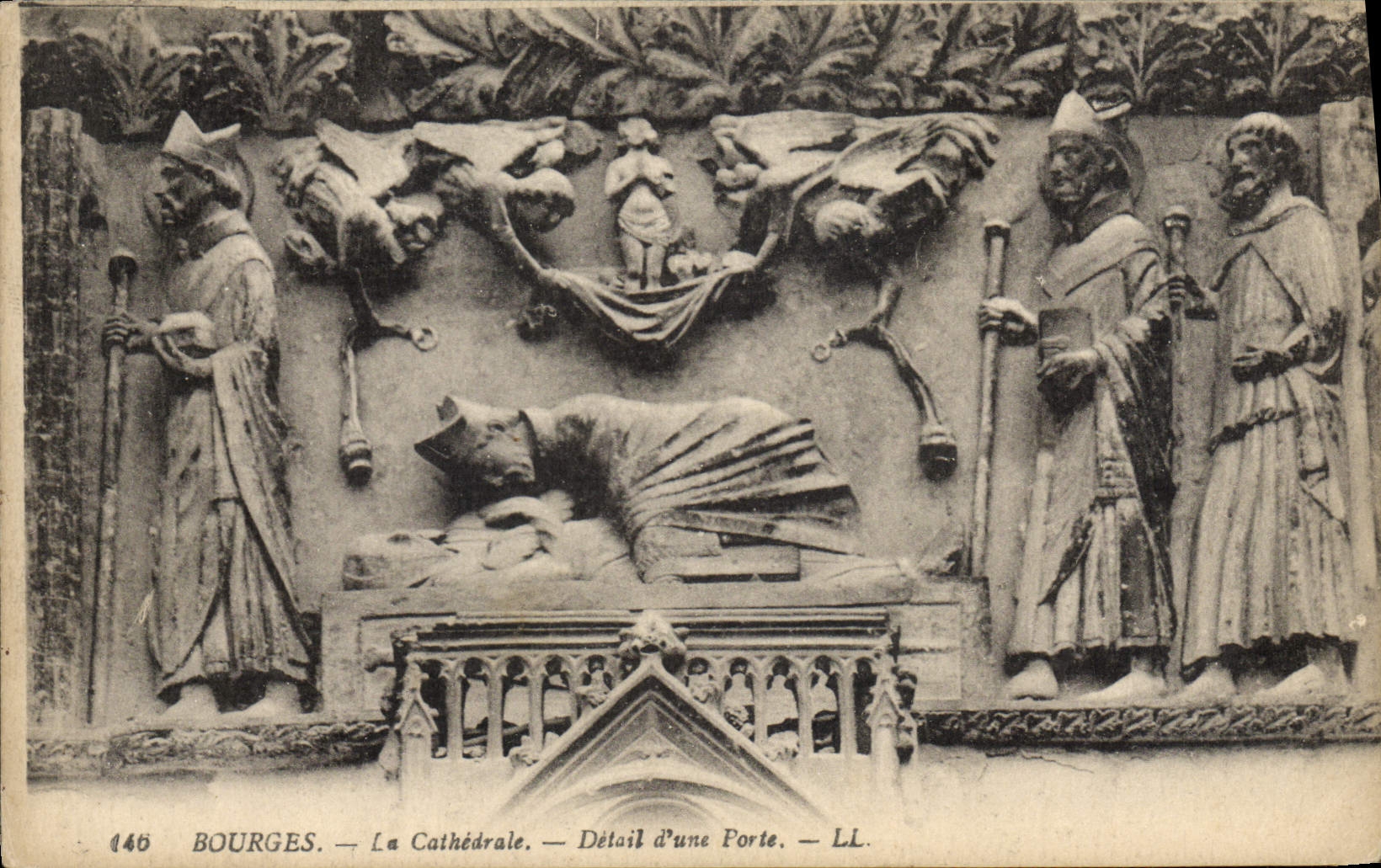 VINTAGE POSTCARD Bourges the Cathedral Details of Fporte
